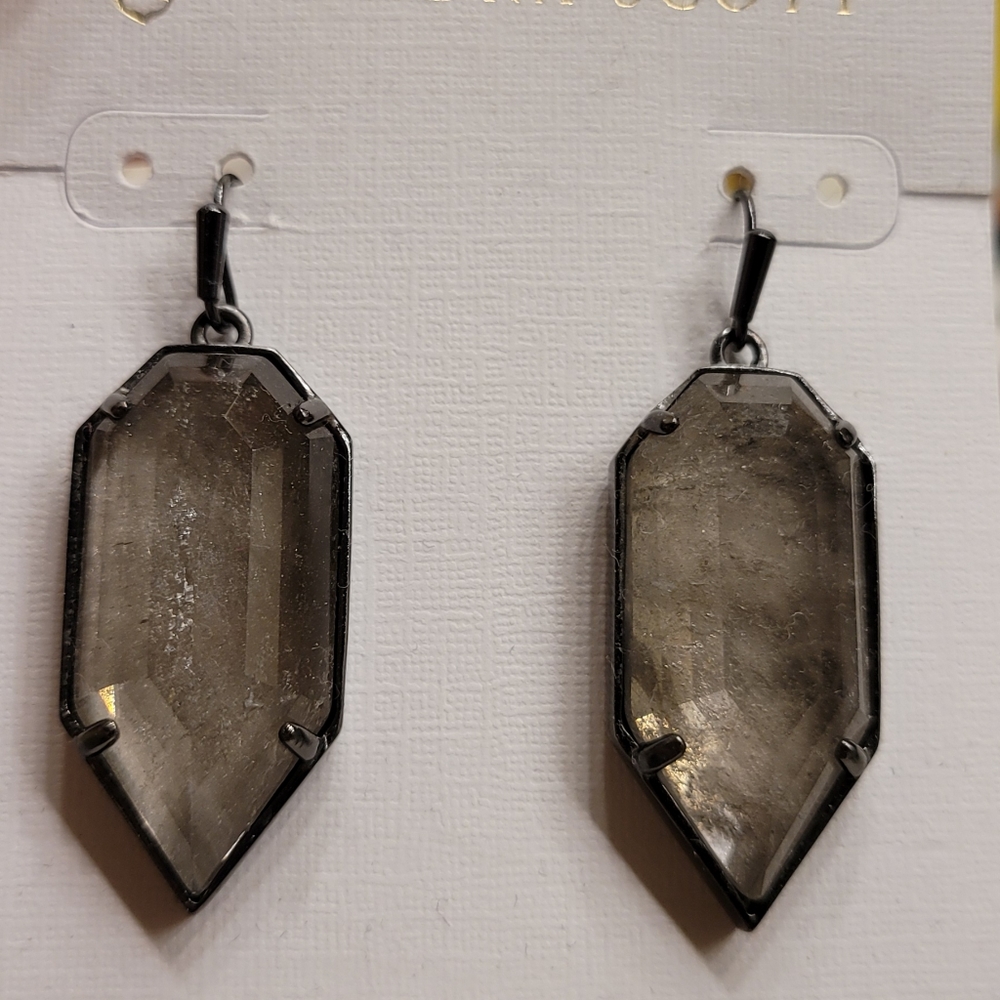 Kendra Scott Earrings Gunmetal Earrings Black Gray Mirror Rock View 2